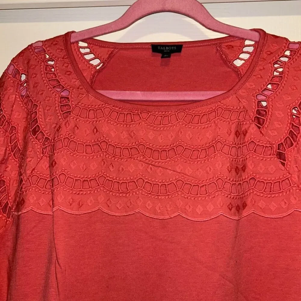 Talbots pink coral embroidered eyelet top shirt woman's size XLP - Picture 4 of 7